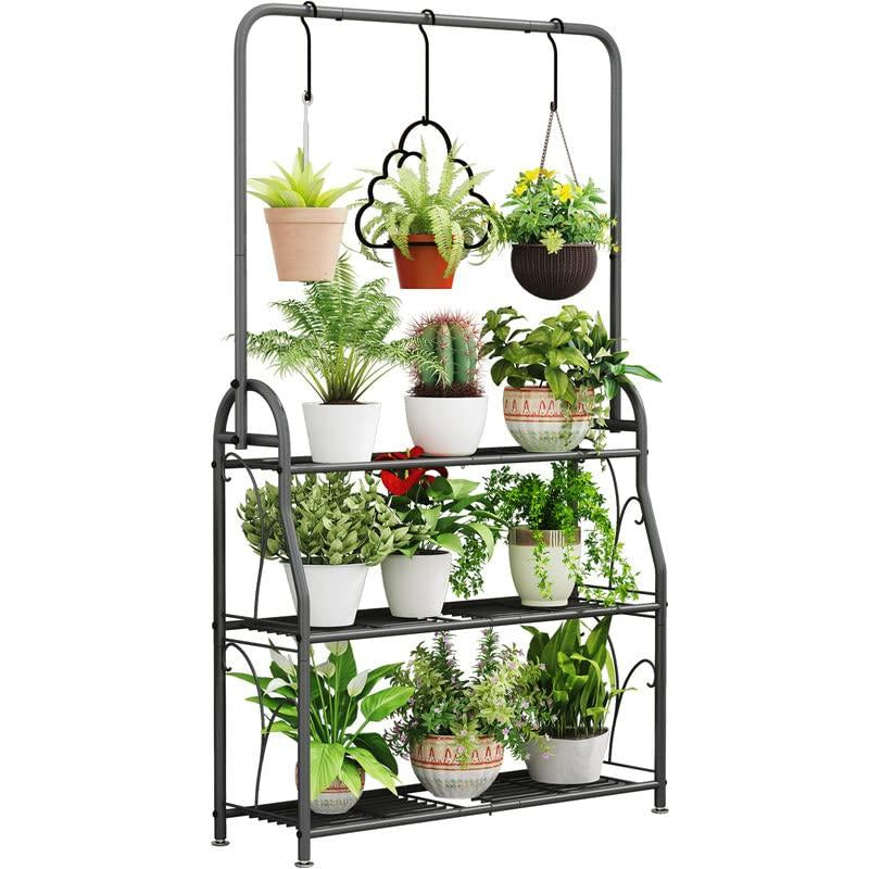 3-Tier with Hanging Plant Stand Planter Shelves Flower Pot Organizer Rack Multiple Flower Pot