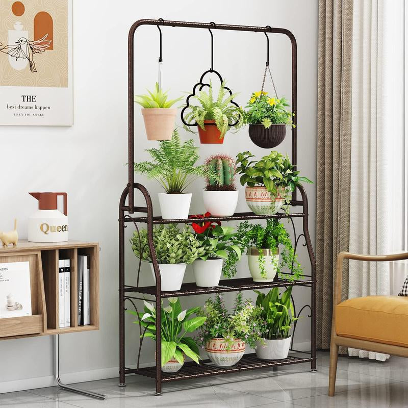 3-Tier with Hanging Plant Stand Planter Shelves Flower Pot Organizer Rack Multiple Flower Pot