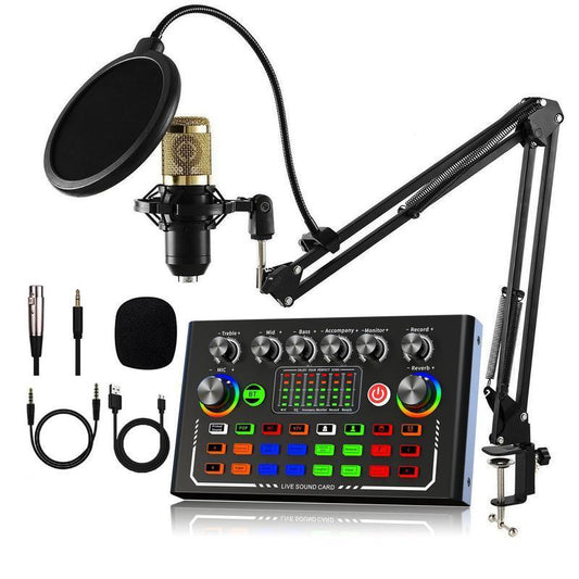 USB External Recording Audio Mixer, Sound Card Microphone Kit, Condenser Mic Set, Audio Live Streaming Kit, Podcast Accessories, Studio Equipment, Microphone Kit, Gifts for Boyfriend