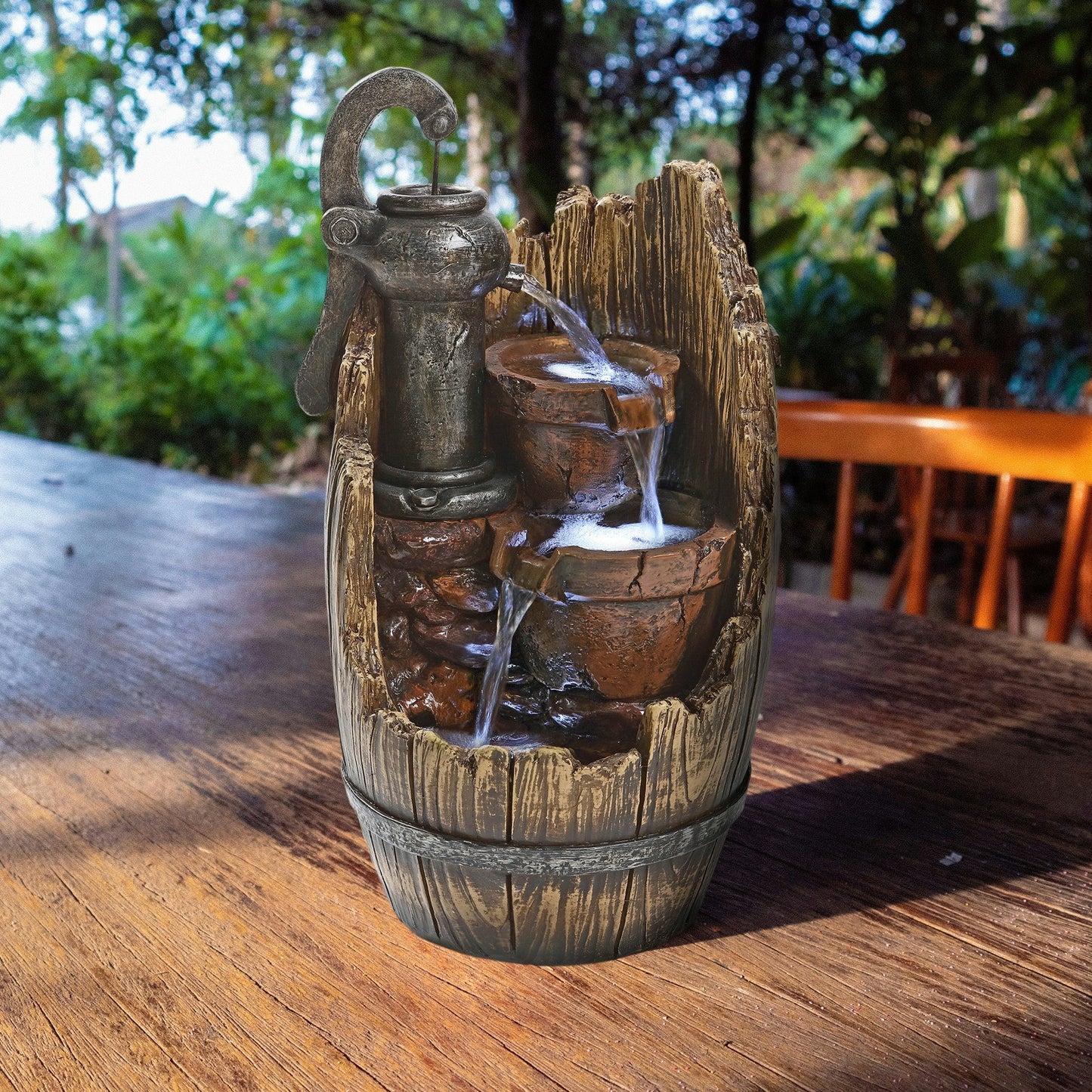 Farm Cistern Barrel Illuminated Garden Fountain