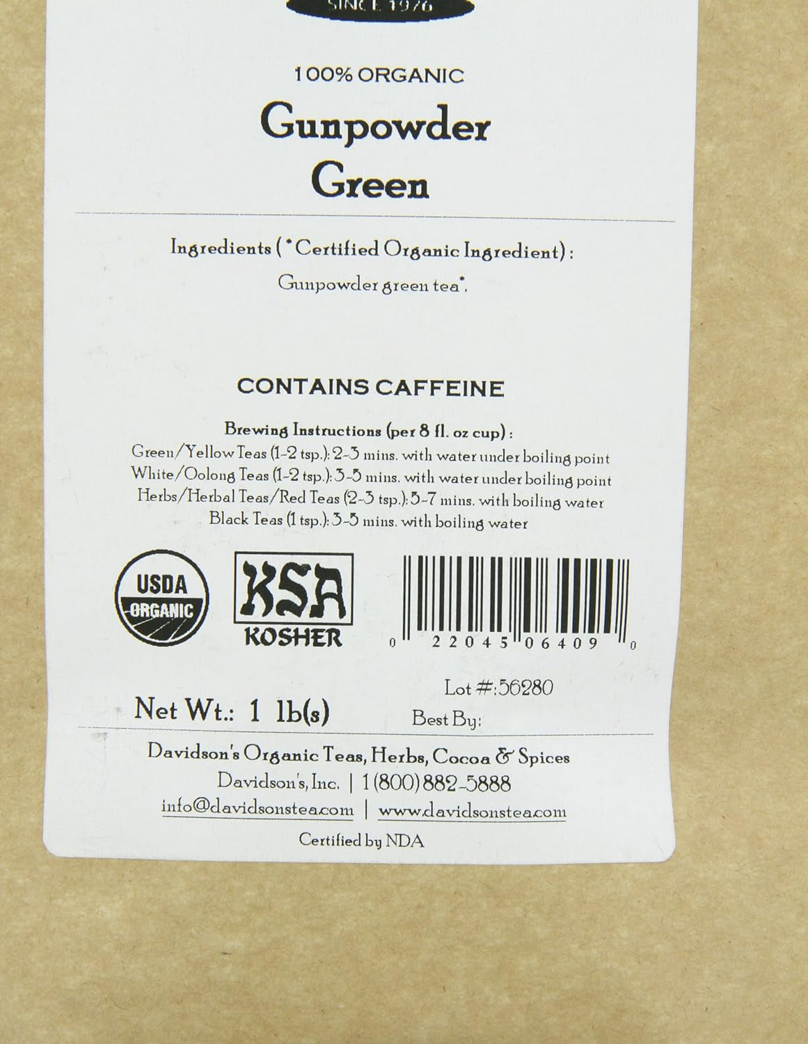 Organics, Gunpowder Green, Loose Leaf Tea, 16-Ounce Bag(Packaging May Vary)