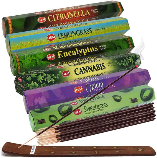 Hem Incense Sticks Variety Pack #26 and Incense Stick Holder Bundle with 6 Herbal Fragrances