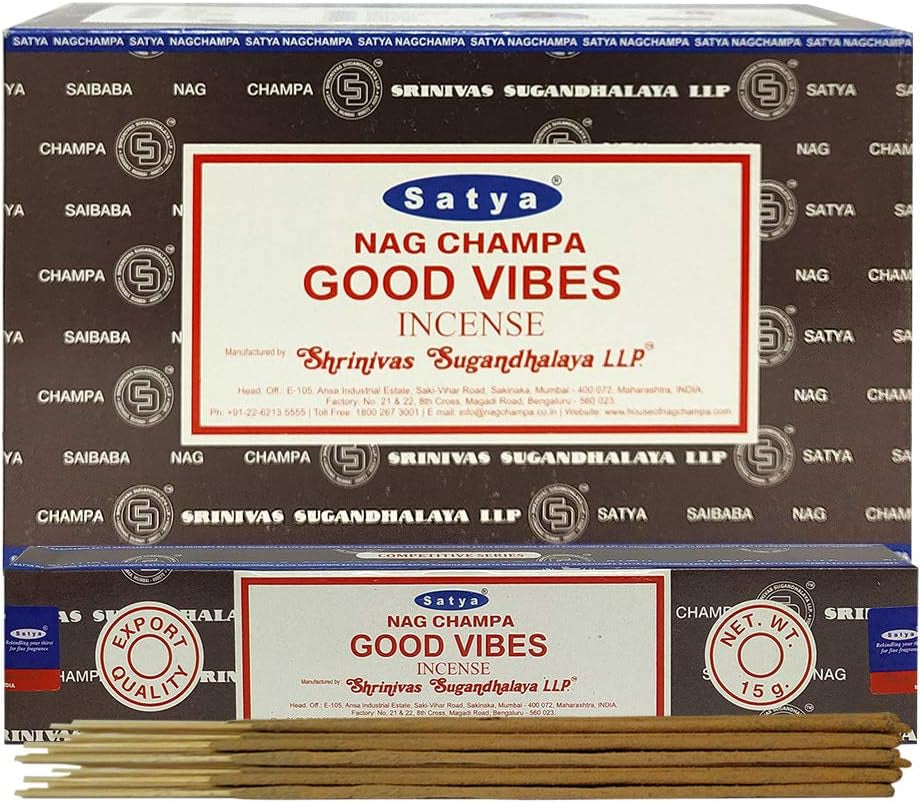 Good Vibes Incense Sticks and Incense Stick Holder Bundle Insence Insense Satya Incense