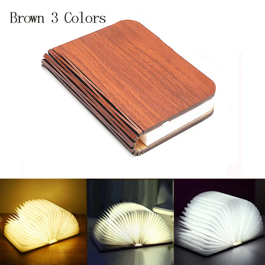 LED Foldable Book Light Creative Wooden Luminous Book for Children Kids’Birthday Holiday Christmas Gift Rechargeable Night Lamp