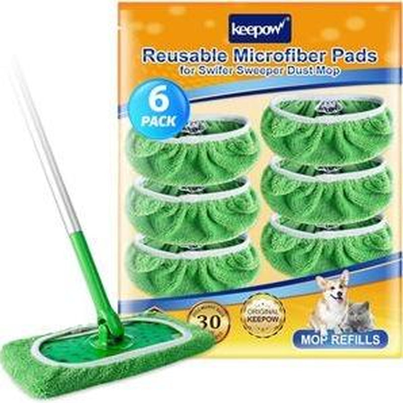 KEEPOW Reusable Wet Pads Compatible with Swiffer Sweeper Mop, Dry Sweeping Cloths, Washable Microfiber Wet Mopping Cloth Refills for Surface/Hardwood Floor Cleaning, 6/8 Pack (Mop Is Not Included)