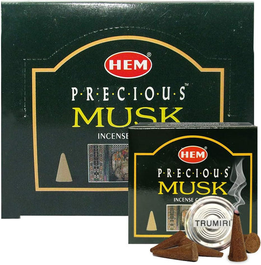 Precious Musk Incense Cones and Cone Incense Burner Bundle Insence Insense Hem Incense