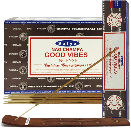 Good Vibes Incense Sticks and Incense Stick Holder Bundle Insence Insense Satya Incense