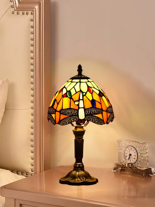 Tiffany-Style Table Lamp Stained Glass Bedside Lamp for Living Room Bedroom Traditional Desk Light 14.5'' H Multi-Color