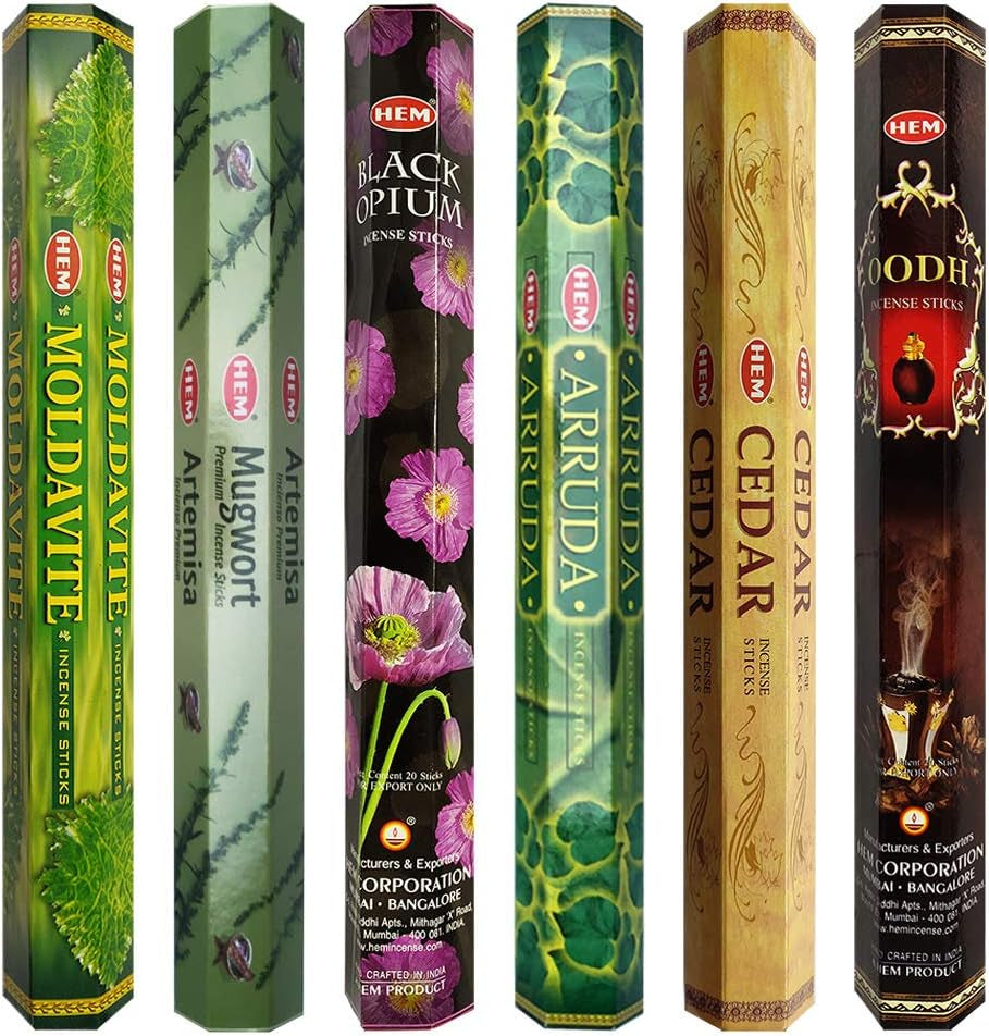 Hem Incense Sticks Variety Pack #27 and Incense Stick Holder Bundle with 6 Leafy Fragrances