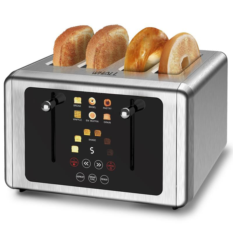 WHALL 2&4 Slice Toaster with Stainless Steel Digital Timer Toaster with Sound Function,Smart Extra Wide Slots Toaster with Bagel, Cancel, Defrost, 6 Bread Types & 6 Shade Settings .