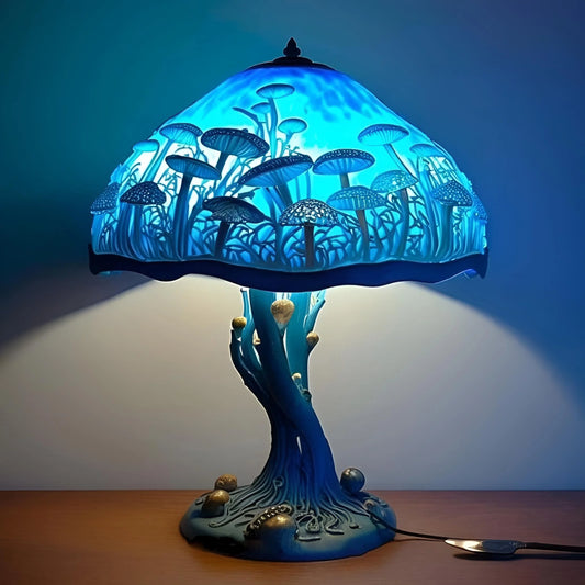 Painting Glass Mushroom Table Lamp,Stained Glass Plant Series Table Lamp, Table Lamp Night Light, Vintage Desk Lamps Decorative Bedside Lamp for Home Bedroom Decor Gift