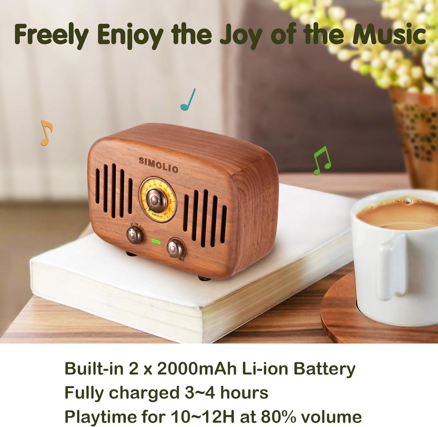 Vintage Radio Retro Bluetooth Speakers, Loud and Powerful 2X8W Ultimate Stereo Sound, Nature Black Walnut Wooden Speaker with FM Radio & AUX, Bluetooth CSR Chip, HD Sound and Bass, Gift Ideas