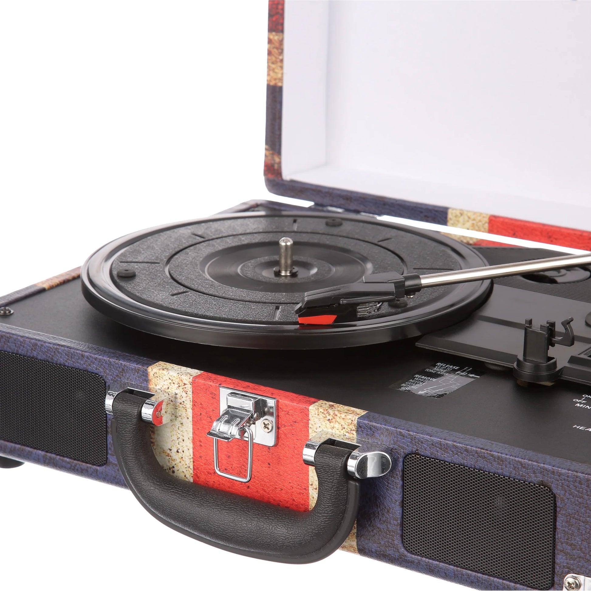 the Journey Bluetooth Suitcase Record Player with 3-Speed Turntable (Union Jack)