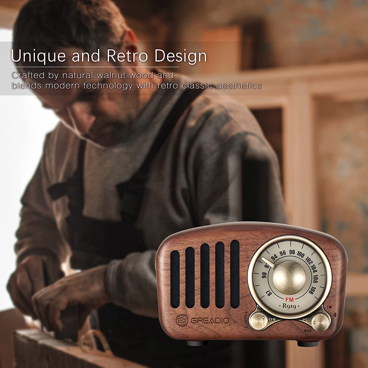 Vintage  Walnut Wood Bluetooth Speaker Radio - Retro Style, Bass Enhancement, Loud Volume, Bluetooth 5.0, MP3 & FM Radio