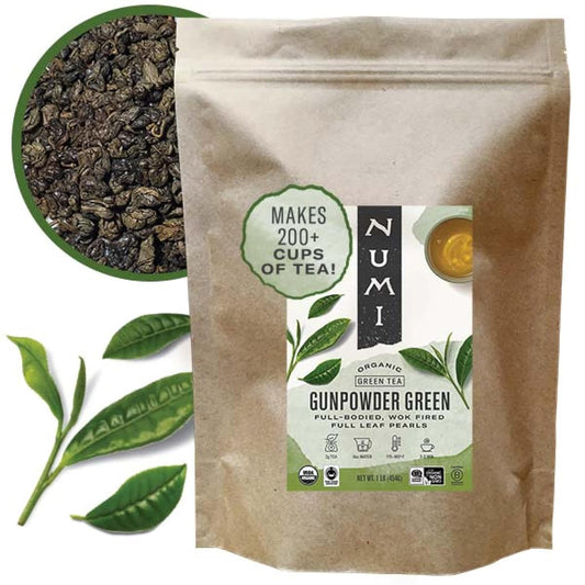 Organic Gunpowder Green Tea, 16 Ounce Pouch, Full-Bodied Loose Leaf Green Tea Pearls, Brew 200 Cups, Packaging May Vary