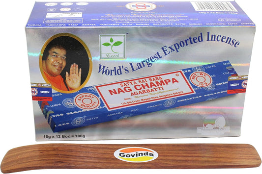 Incense Stick Holder Bundle with Satya Bangalore (BNG) Nag Champa Incense Sticks - 12 Boxes X 15 Grams