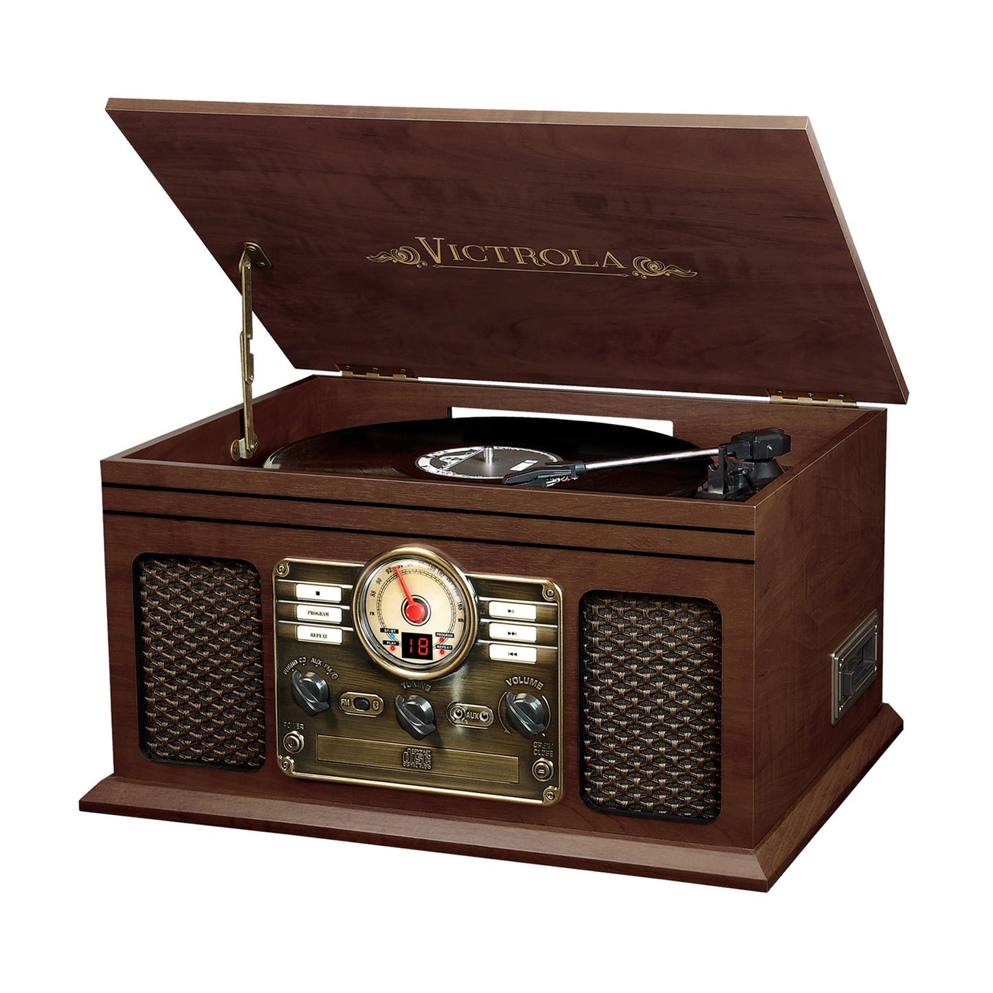 6-In-1 Nostalgic Bluetooth Record Player with 3-Speed Turntable with CD and Cassette, Espresso