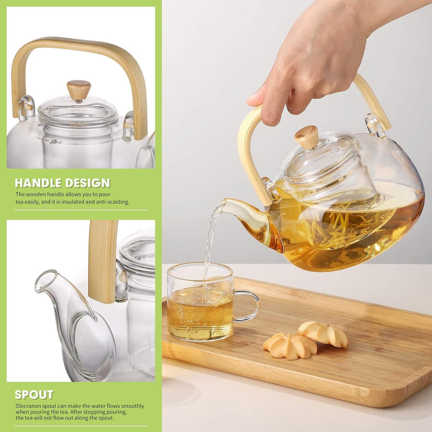 Glass Teapot Set with 4 Tea Cups, 34Oz/1000Ml Tea Kettle with Removable Infuser for Loose Tea, Tea Maker for Home Office