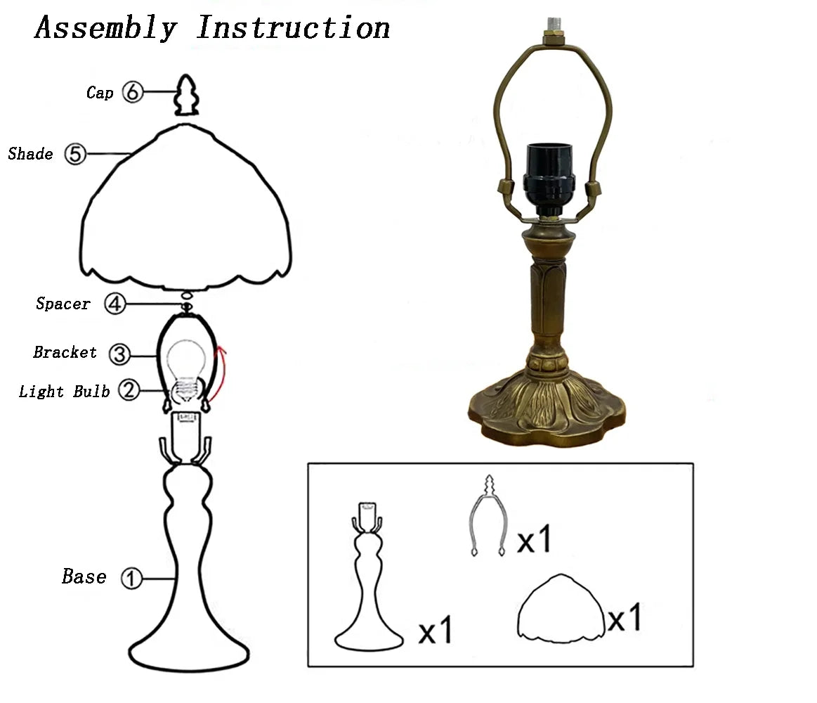 Tiffany-Style Table Lamp Stained Glass Bedside Lamp for Living Room Bedroom Traditional Desk Light 14.5'' H Multi-Color