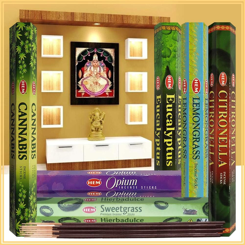 Hem Incense Sticks Variety Pack #26 and Incense Stick Holder Bundle with 6 Herbal Fragrances