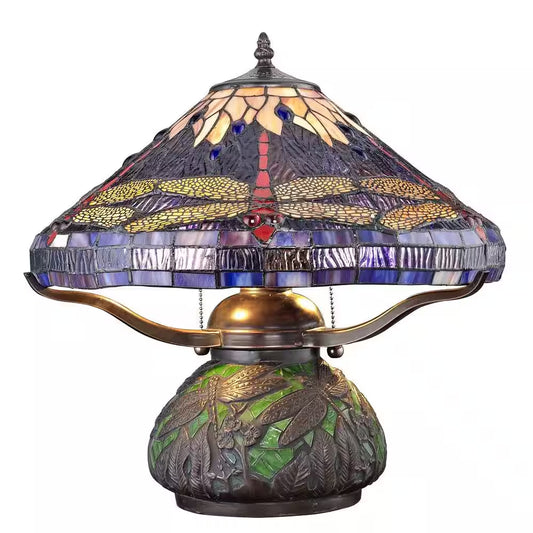 Tiffany Dragonfly 14 In. Bronze Table Lamp with Mosaic Base