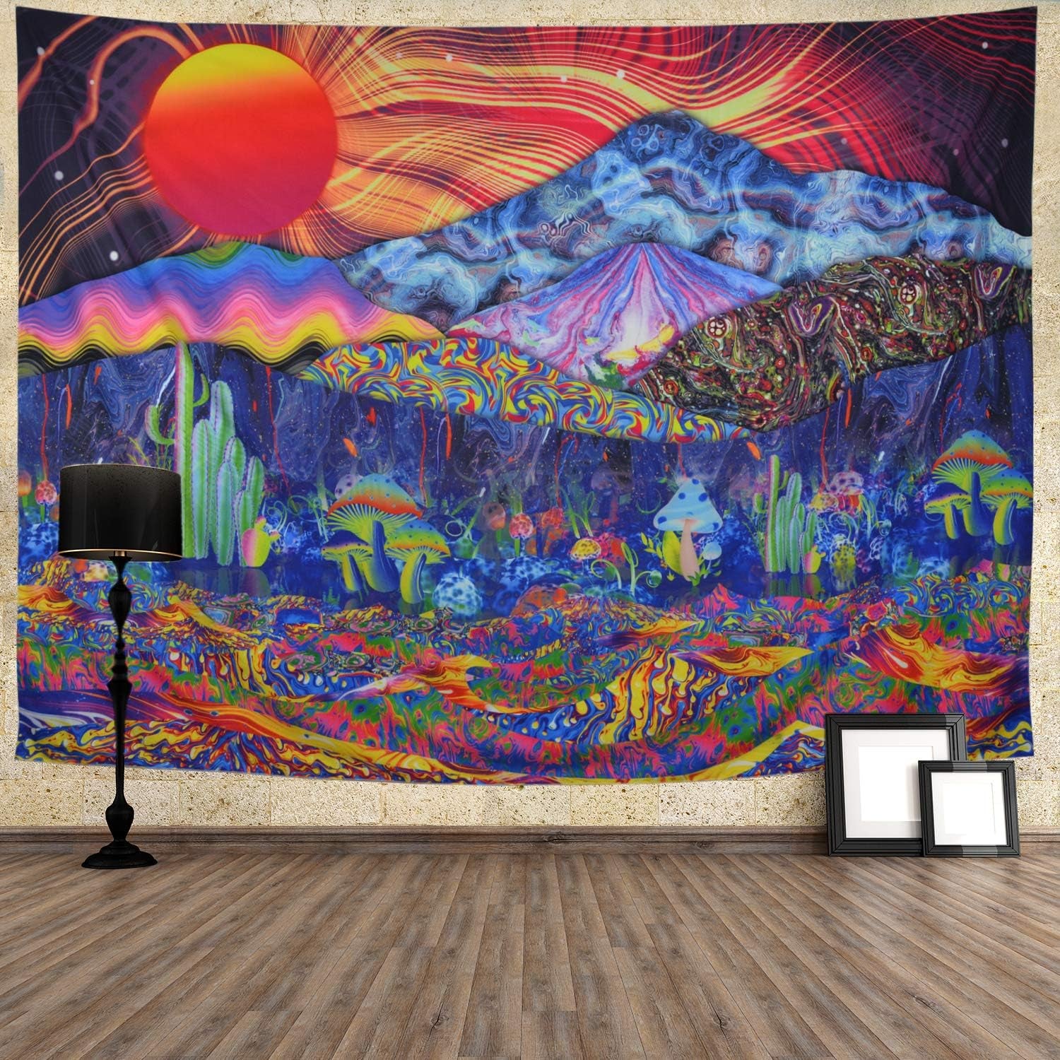 Mountain Tapestry Sun Tapestry Colorful Plants Tapestry Hippie Waves Abstract Wall Tapestry for Bedroom Living Room