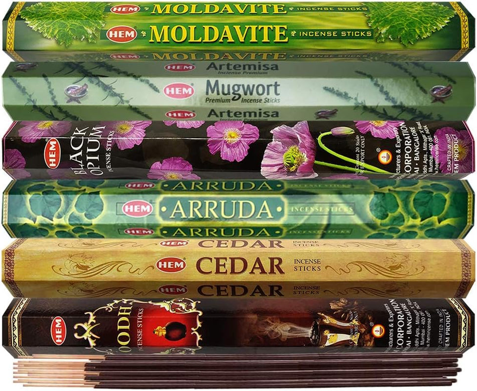 Hem Incense Sticks Variety Pack #27 and Incense Stick Holder Bundle with 6 Leafy Fragrances