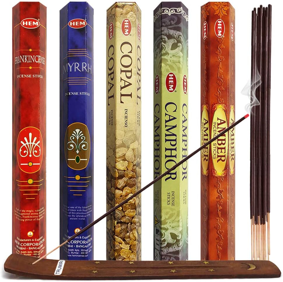 Hem Incense Sticks Variety Pack #4 and Incense Stick Holder Bundle with 5 Unique Based Fragrances