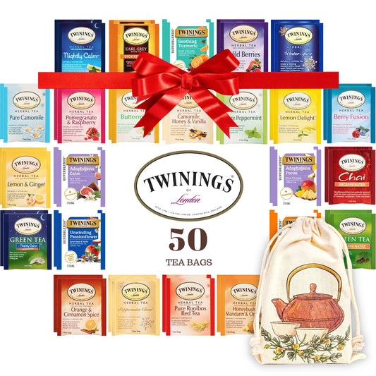 Twinings Herbal and Decaf Tea Bag Assortment - 50 Count, 25 Flavors