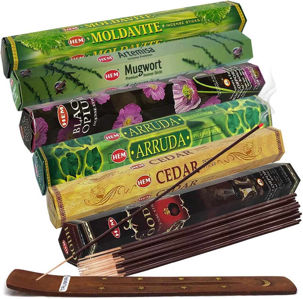 Hem Incense Sticks Variety Pack #27 and Incense Stick Holder Bundle with 6 Leafy Fragrances