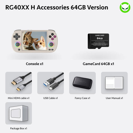 【Valuable Bundle】Rg40Xx H【Buy 1 Get 1 HDMI Cable+1 Fancy Case+1 Type-C Cable】Handheld Game Console 4.0'' IPS Screen -Linux 64-Bit-H700 Quad-Core ARM Cortex-A53 1.5Ghz Frequency- Core 3200Mah 5G Wifi Bluetooth HDMI Output with over 20K Games Pre-Installed