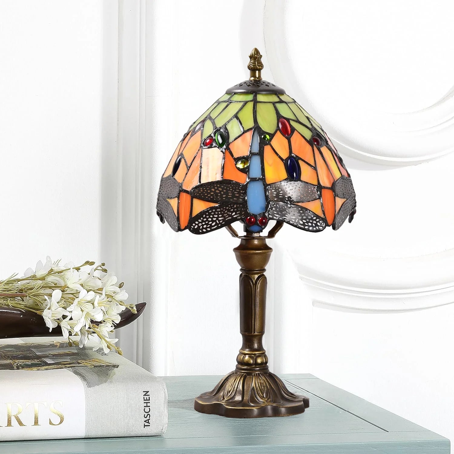 Tiffany-Style Table Lamp Stained Glass Bedside Lamp for Living Room Bedroom Traditional Desk Light 14.5'' H Multi-Color