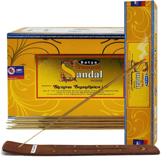 Natural Sandal Incense Sticks and Incense Stick Holder Bundle Insence Insense Satya Incense