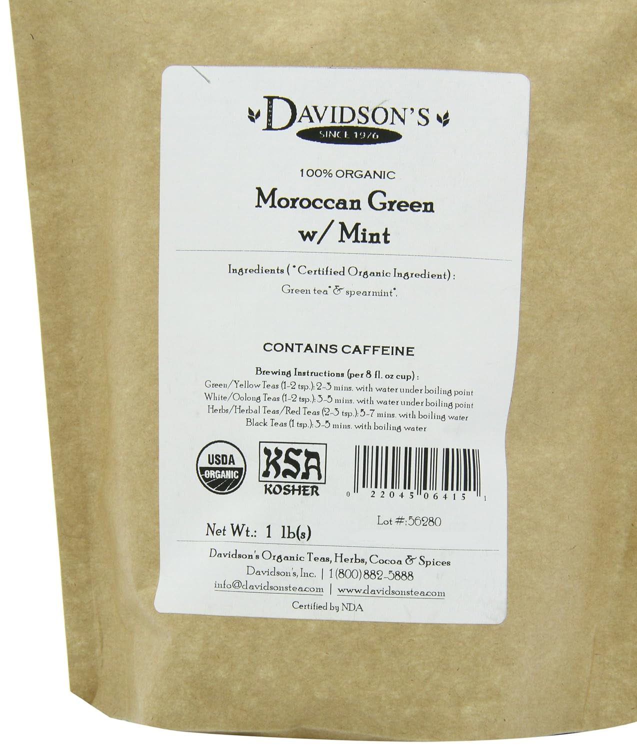 Tea Bulk, Moroccan Green with Mint, 16 Ounce