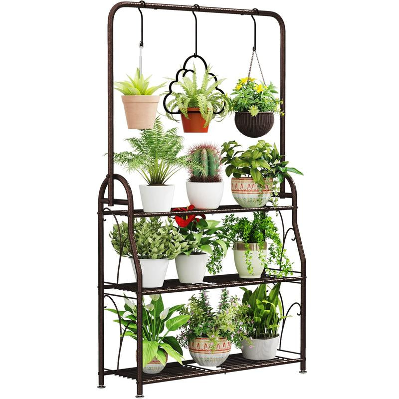 3-Tier with Hanging Plant Stand Planter Shelves Flower Pot Organizer Rack Multiple Flower Pot