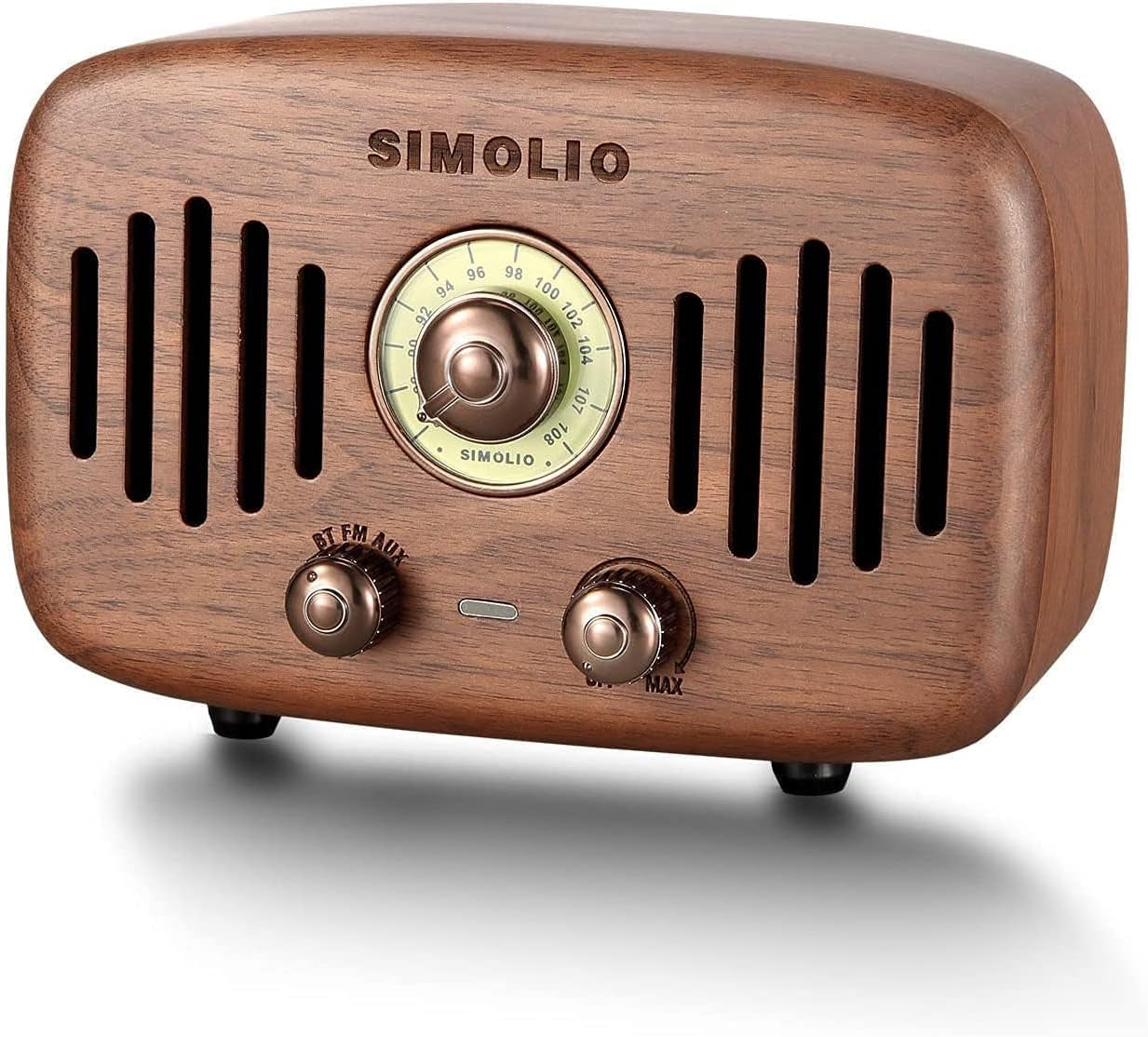 Vintage Radio Retro Bluetooth Speakers, Loud and Powerful 2X8W Ultimate Stereo Sound, Nature Black Walnut Wooden Speaker with FM Radio & AUX, Bluetooth CSR Chip, HD Sound and Bass, Gift Ideas