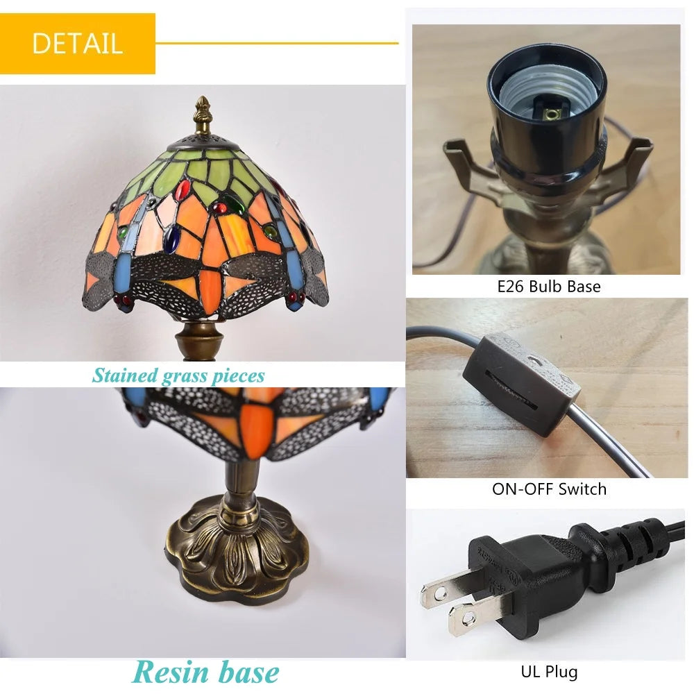 Tiffany-Style Table Lamp Stained Glass Bedside Lamp for Living Room Bedroom Traditional Desk Light 14.5'' H Multi-Color