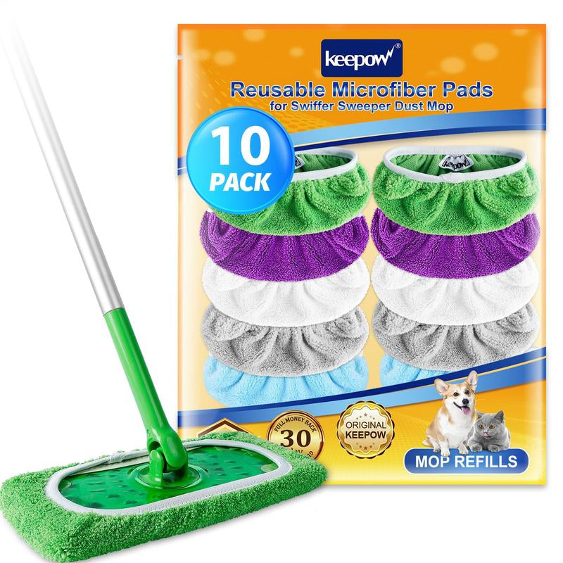 KEEPOW Reusable Wet Pads Compatible with Swiffer Sweeper Mop, Dry Sweeping Cloths, Washable Microfiber Wet Mopping Cloth Refills for Surface/Hardwood Floor Cleaning, 6/8 Pack (Mop Is Not Included)