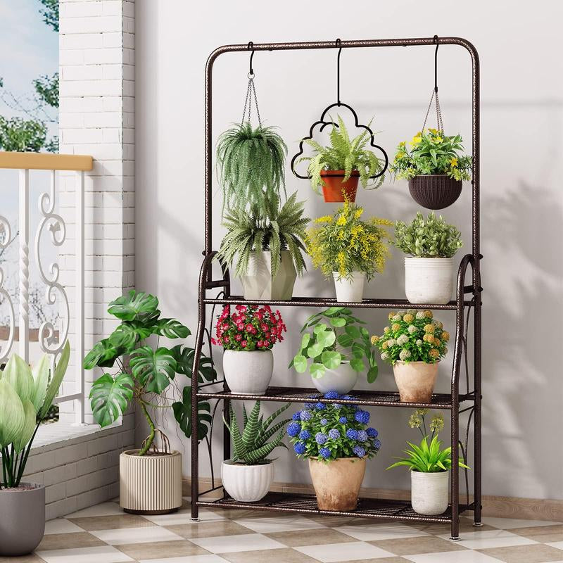 3-Tier with Hanging Plant Stand Planter Shelves Flower Pot Organizer Rack Multiple Flower Pot