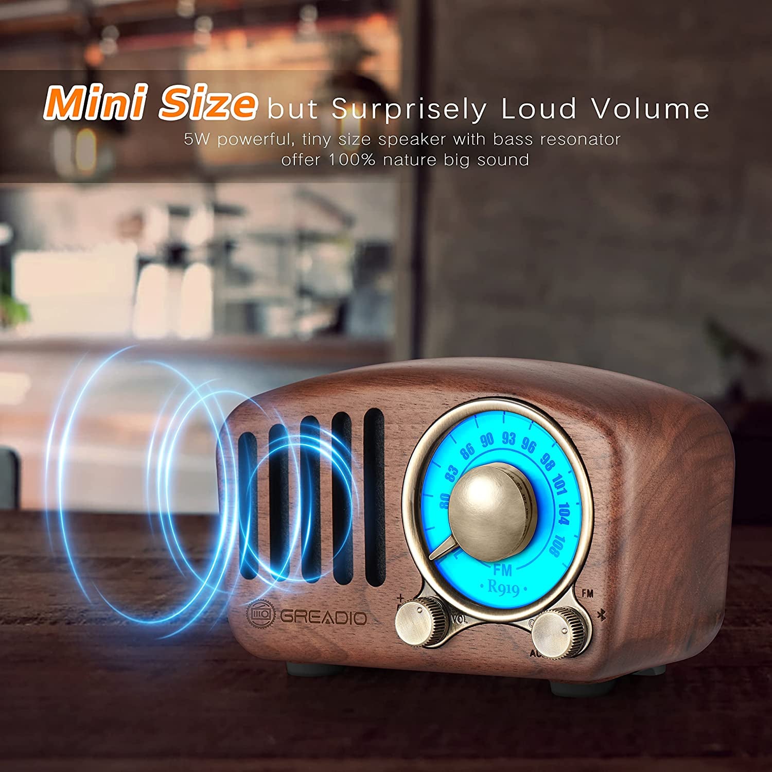 Vintage  Walnut Wood Bluetooth Speaker Radio - Retro Style, Bass Enhancement, Loud Volume, Bluetooth 5.0, MP3 & FM Radio