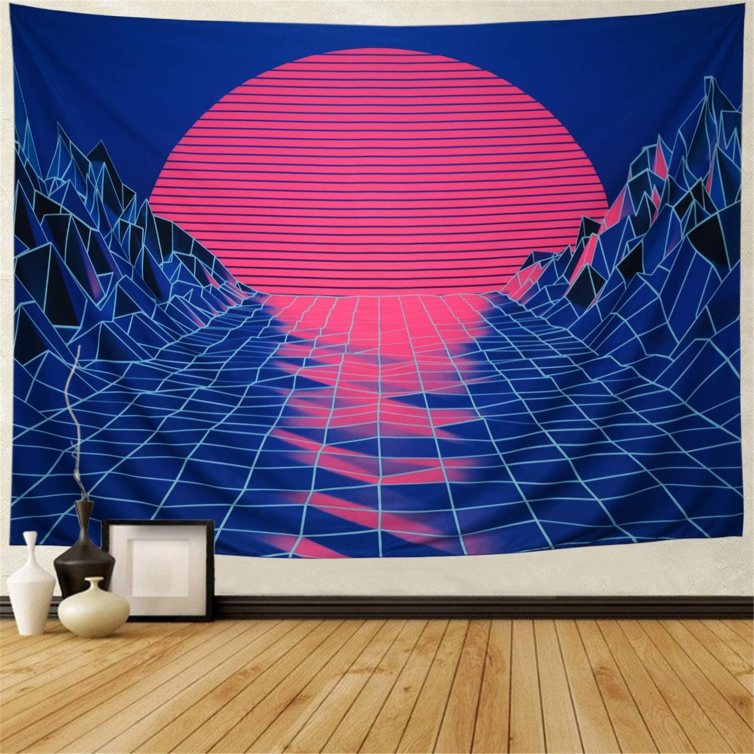 Sun Tapestry Mountain Tapestry Abstract Sketch Mountain River Tapestry Sunset Afterglow Landscape Tapestry for Bedroom