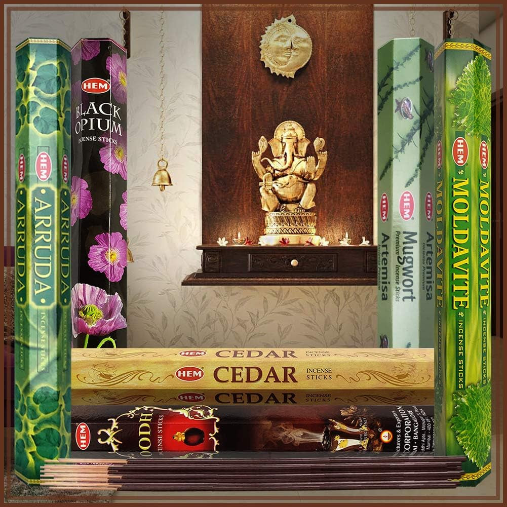 Hem Incense Sticks Variety Pack #27 and Incense Stick Holder Bundle with 6 Leafy Fragrances