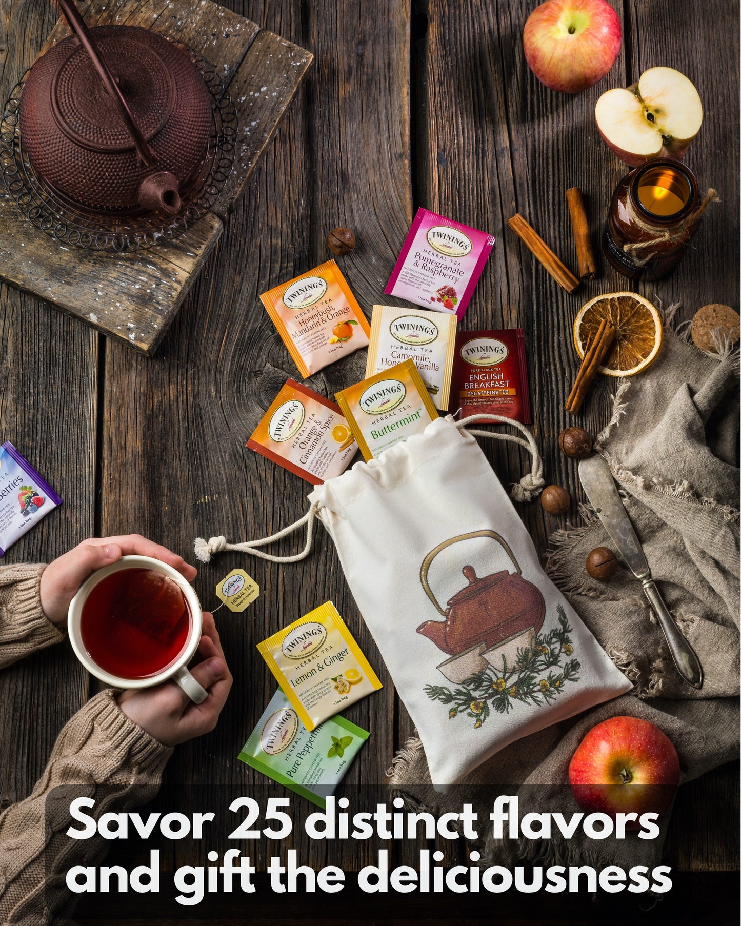 Twinings Herbal and Decaf Tea Bag Assortment - 50 Count, 25 Flavors