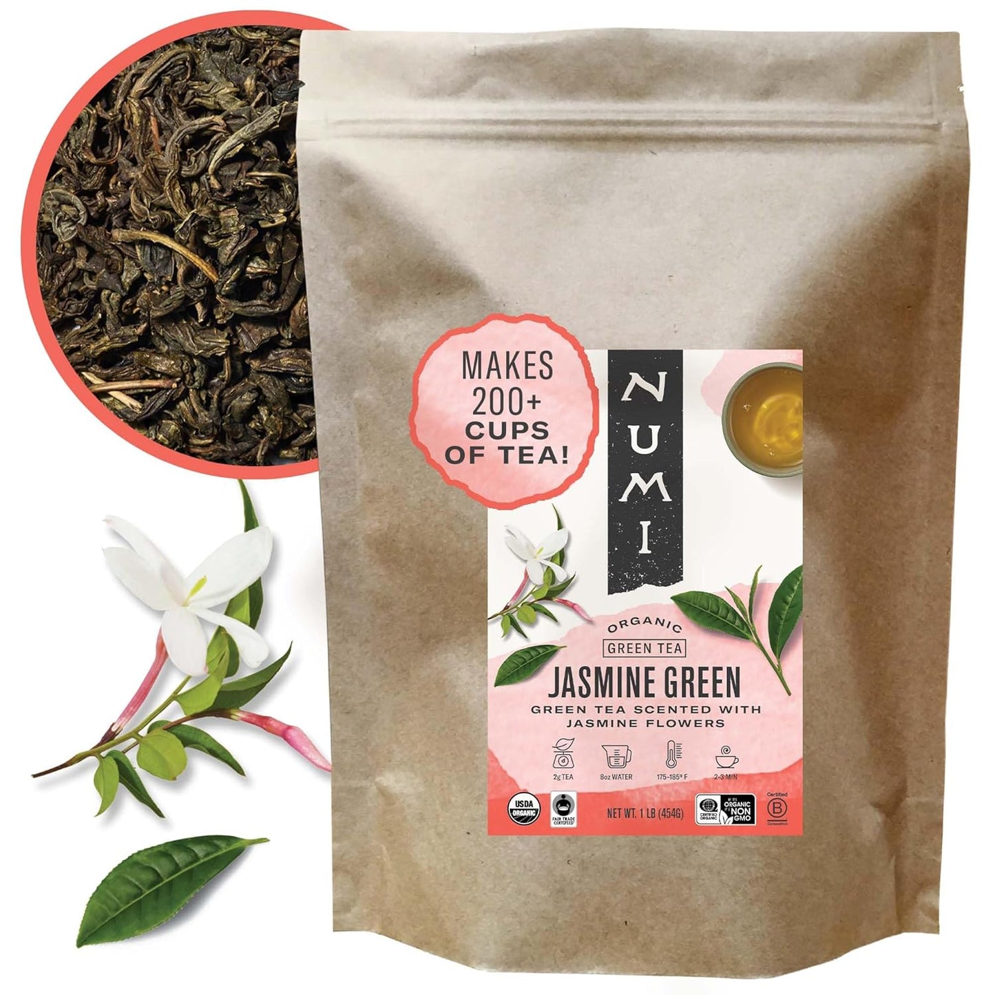 Organic Jasmine Green Tea, 16 Ounce Pouch, Loose Leaf Floral Green Tea, Brews 200 Cups, Caffeinated (Packaging May Vary)