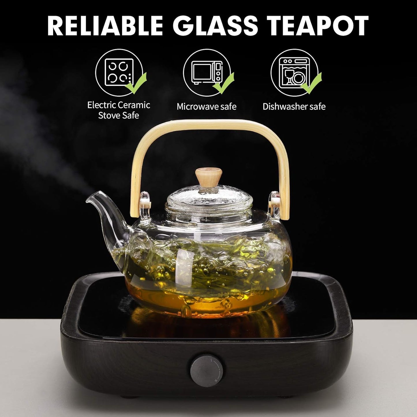 Glass Teapot Set with 4 Tea Cups, 34Oz/1000Ml Tea Kettle with Removable Infuser for Loose Tea, Tea Maker for Home Office