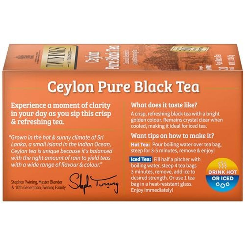 Ceylon Pure Black Tea Individually Wrapped Bags, 20 Count (Pack of 6), Formerly Ceylon Orange Pekoe, Crisp, Refreshing, Caffeinated, Enjoy Hot or Iced | Packaging May Vary