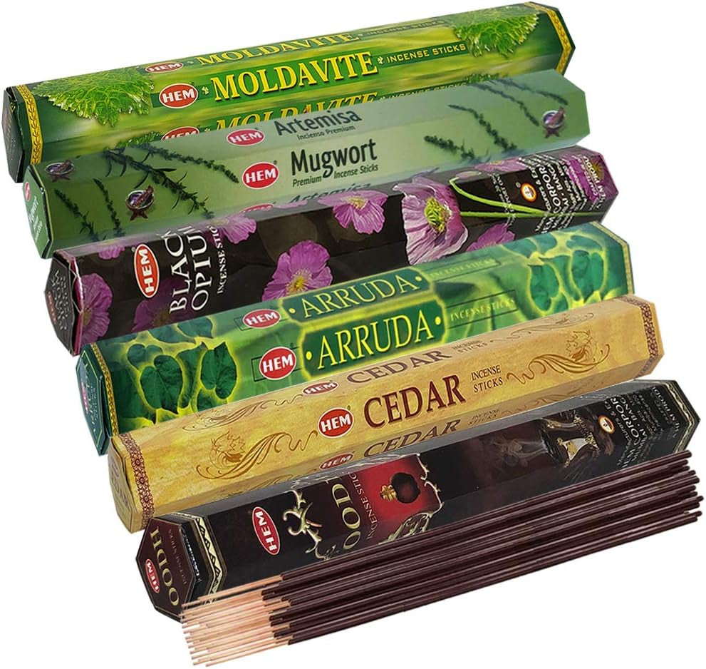 Hem Incense Sticks Variety Pack #27 and Incense Stick Holder Bundle with 6 Leafy Fragrances