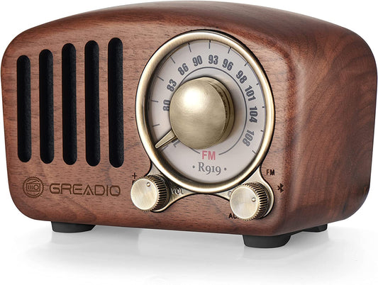 Vintage  Walnut Wood Bluetooth Speaker Radio - Retro Style, Bass Enhancement, Loud Volume, Bluetooth 5.0, MP3 & FM Radio