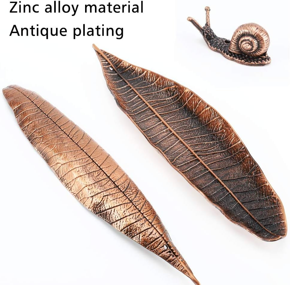 Incense Holder Set, Leaf and Snail Incense Burner, Incense Ash Catcher, Incense Sticks Holder for Counters, Meditation Room, Yoga, Home, Office, Red Copper